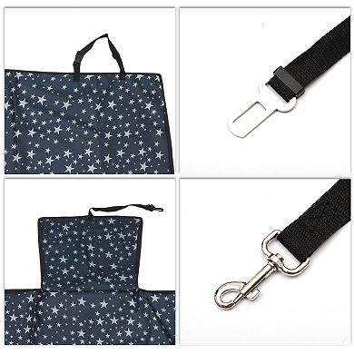 Waterproof Car Seat Cover for Dog Cat Stars Prints Navy Blue 1 Pc