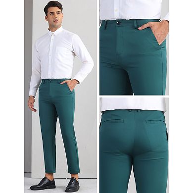 Business Dress Pants for Men's Flat Front Formal Solid Color Straight Trousers