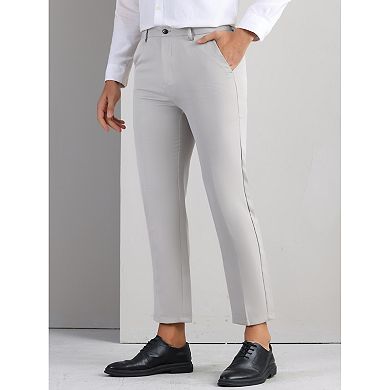 Business Dress Pants for Men's Flat Front Formal Solid Color Straight Trousers