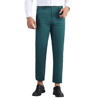 Business Dress Pants for Men's Flat Front Formal Solid Color Straight Trousers