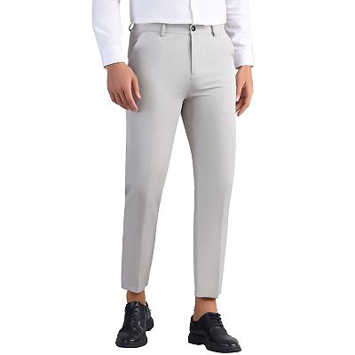 Business Dress Pants for Men's Flat Front Formal Solid Color Straight  Trousers