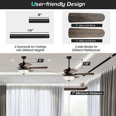52 Inch Ceiling Fan With 3 Wind Speeds And 5 Reversible Blades