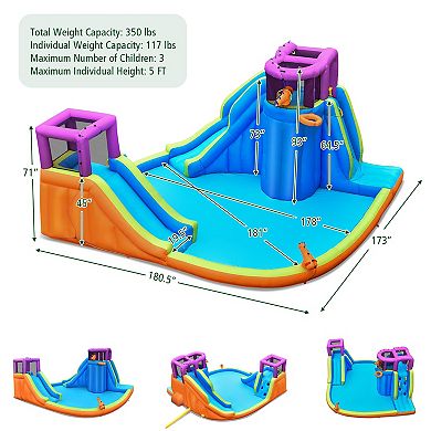 6-in-1 Inflatable Dual Water Slide Bounce House Without Blower