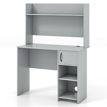 Home Office Desk With Raised Display Shelf And 2 Open Shelves