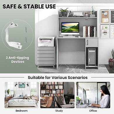 Home Office Desk With Raised Display Shelf And 2 Open Shelves
