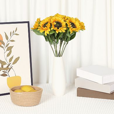 Artificial Flowers, 18.9" Fake Sunflower Bouquets Long Stem Bunches for Decor 6pcs Yellow