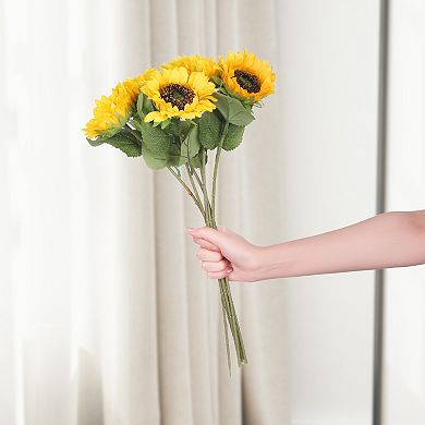 Artificial Flowers, 18.9" Fake Sunflower Bouquets Long Stem Bunches for Decor 6pcs Yellow