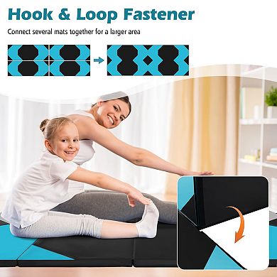 10 Feet x 4 Feet x 2 Inch Folding Exercise Mat with Hook and Loop Fasteners