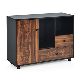 Mobile Filing Cabinet 2 Drawers with Open Shelves