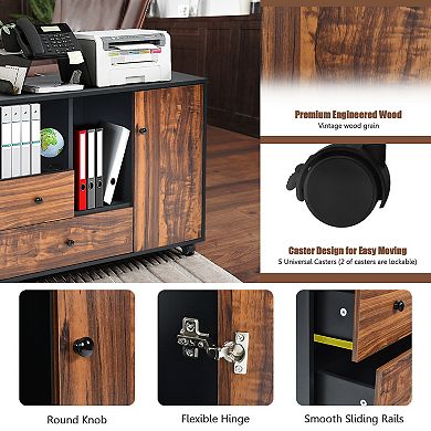Mobile Filing Cabinet 2 Drawers with Open Shelves