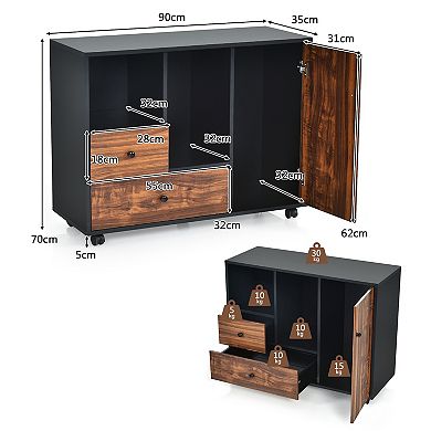 Mobile Filing Cabinet 2 Drawers with Open Shelves