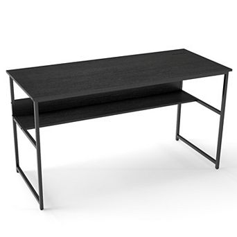 55 Inch Computer Desk with Built In Power Outlets USB Ports and Under Desk Shelf