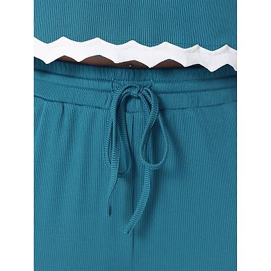 Women's Pajama Sets Long Sleeve Crewneck Adjustable Drawstring Elastic Lounge Sets with Pockets