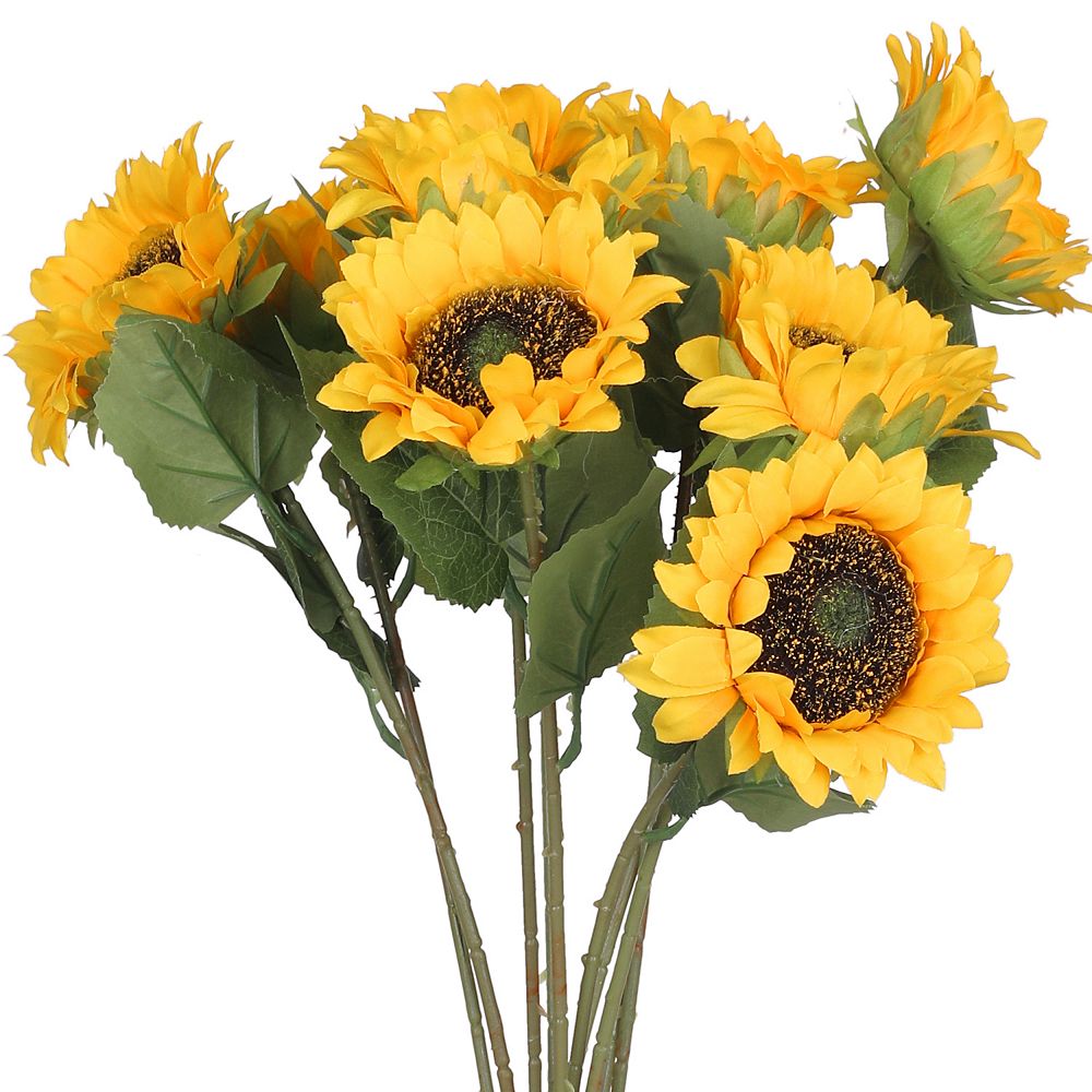Artificial Flowers, 18.9" Fake Sunflower Bouquets Long Stem Bunches for ...