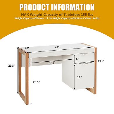 Modern Computer Desk Study Table Writing Workstation With Cabinet And Drawer