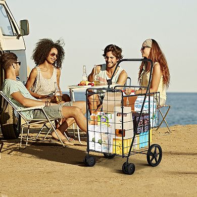 Folding Shopping Cart with Swiveling Wheels and Dual Storage Baskets