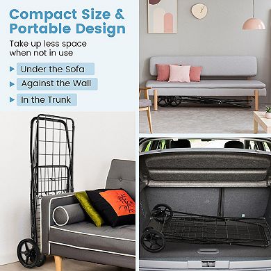 Folding Shopping Cart with Swiveling Wheels and Dual Storage Baskets
