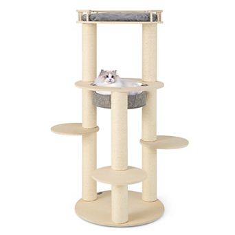5-level Wooden Cat Tree With Padded Perch Non-woven Hammock-gray
