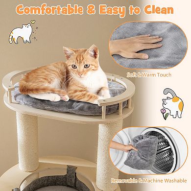 5-level Wooden Cat Tree With Padded Perch Non-woven Hammock-gray