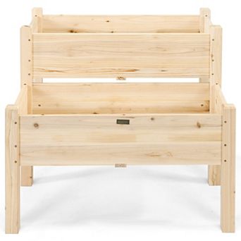2 tier Wooden Raised Garden Bed with Legs Drain Holes