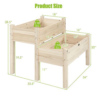 2 Tier Wooden Raised Garden Bed with Legs Drain Holes