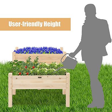 2 Tier Wooden Raised Garden Bed with Legs Drain Holes
