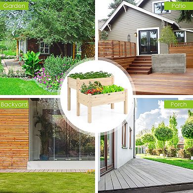 2 Tier Wooden Raised Garden Bed with Legs Drain Holes