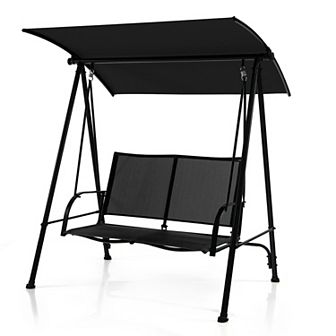 2-Seat Outdoor Canopy Swing with Comfortable Fabric Seat and Heavy-duty Metal Frame