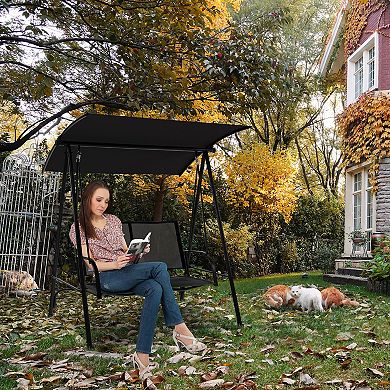 2-Seat Outdoor Canopy Swing with Comfortable Fabric Seat and Heavy-duty Metal Frame