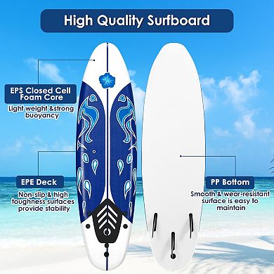 6 Feet Surfboard With 3 Detachable Fins-white