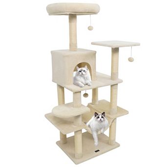 58 Inch Multi Level Cat Tower with Padded Top Perch and 22 by 18 Inch Base