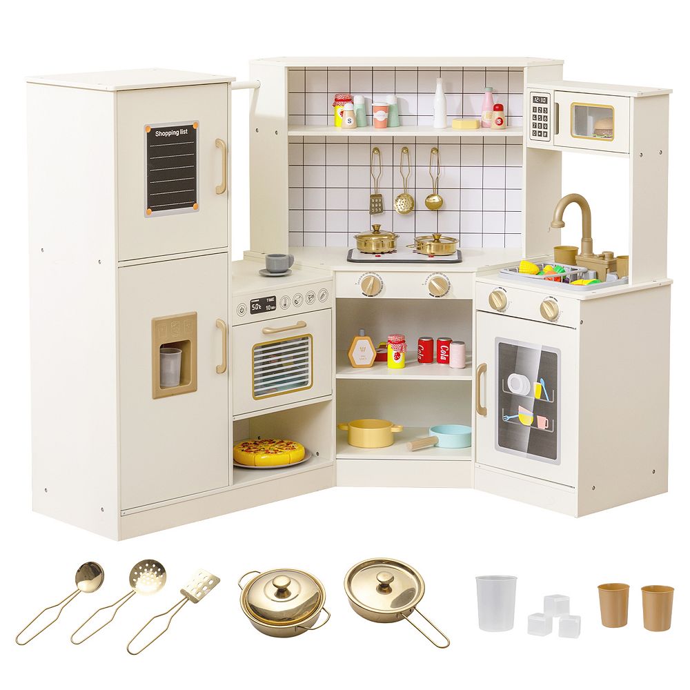 Wooden Kids Play Kitchen Set with Lights Sounds and Running Water