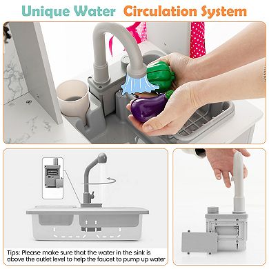 Wooden Kids Play Kitchen Playset with Realistic Lights and Sounds