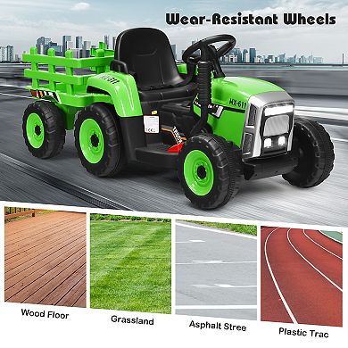 12V Ride on Tractor with 3-Gear-Shift Ground Loader for Kids 3+ Years Old