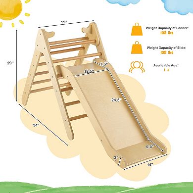 2-in-1 Wooden Triangle Climber Set with Gradient Adjustable Slide