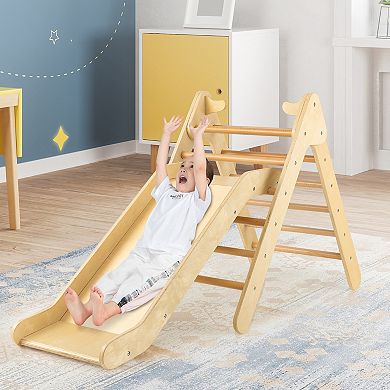 2-in-1 Wooden Triangle Climber Set with Gradient Adjustable Slide