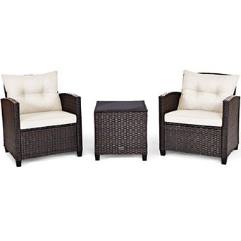 3 pc Rattan Patio Furniture Set With Washable Cushion