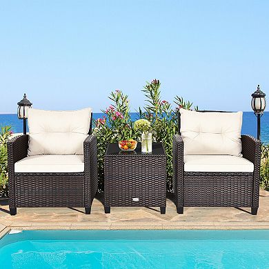 3 Pieces Rattan Patio Furniture Set With Washable Cushion