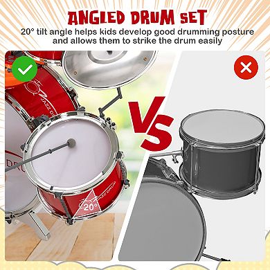 Kids Jazz Drum Keyboard Set with Stool and Microphone Stand