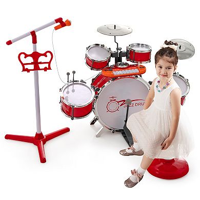 Kids Jazz Drum Keyboard Set with Stool and Microphone Stand