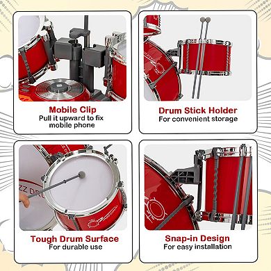 Kids Jazz Drum Keyboard Set with Stool and Microphone Stand