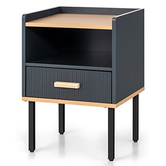 Nightstand Bedside End Table with Drawer and Open Shelf