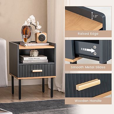 Nightstand Bedside End Table with Drawer and Open Shelf