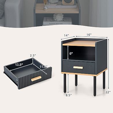 Nightstand Bedside End Table with Drawer and Open Shelf