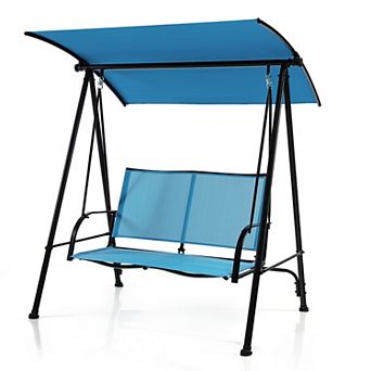 2-Seat Outdoor Canopy Swing with Comfortable Fabric Seat and Heavy-duty Metal Frame