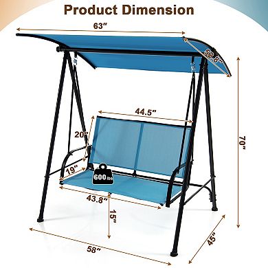 2-Seat Outdoor Canopy Swing with Comfortable Fabric Seat and Heavy-duty Metal Frame