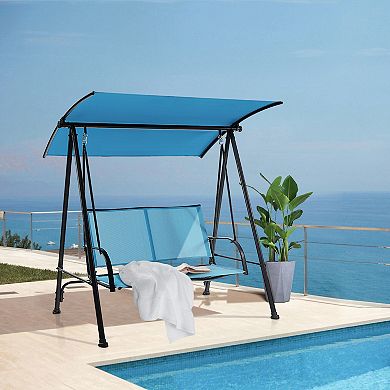 2-Seat Outdoor Canopy Swing with Comfortable Fabric Seat and Heavy-duty Metal Frame