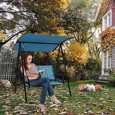 2-Seat Outdoor Canopy Swing with Comfortable Fabric Seat and Heavy-duty Metal Frame