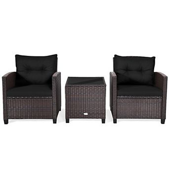 3 pc Rattan Patio Furniture Set With Washable Cushion