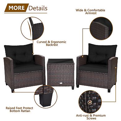 3 Pieces Rattan Patio Furniture Set With Washable Cushion